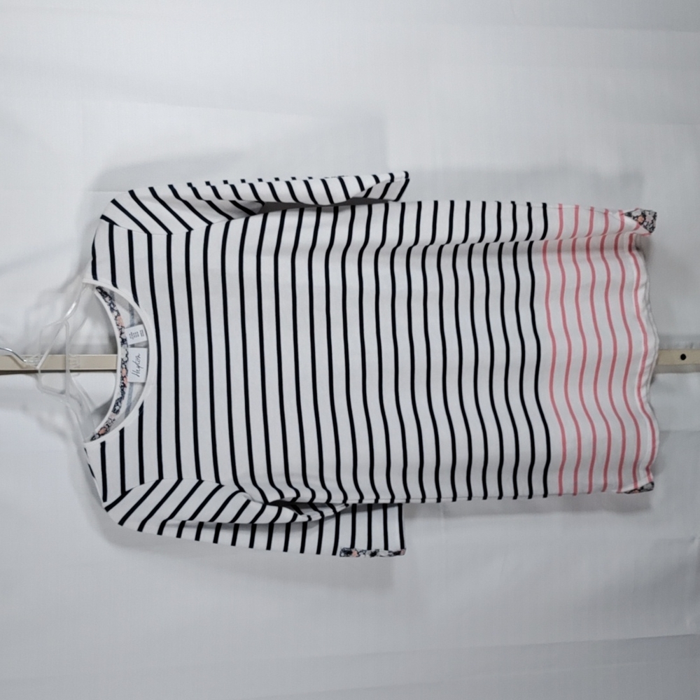 2/$10 04160 Heyton navy & peach stripe french terry tunic blouse M
